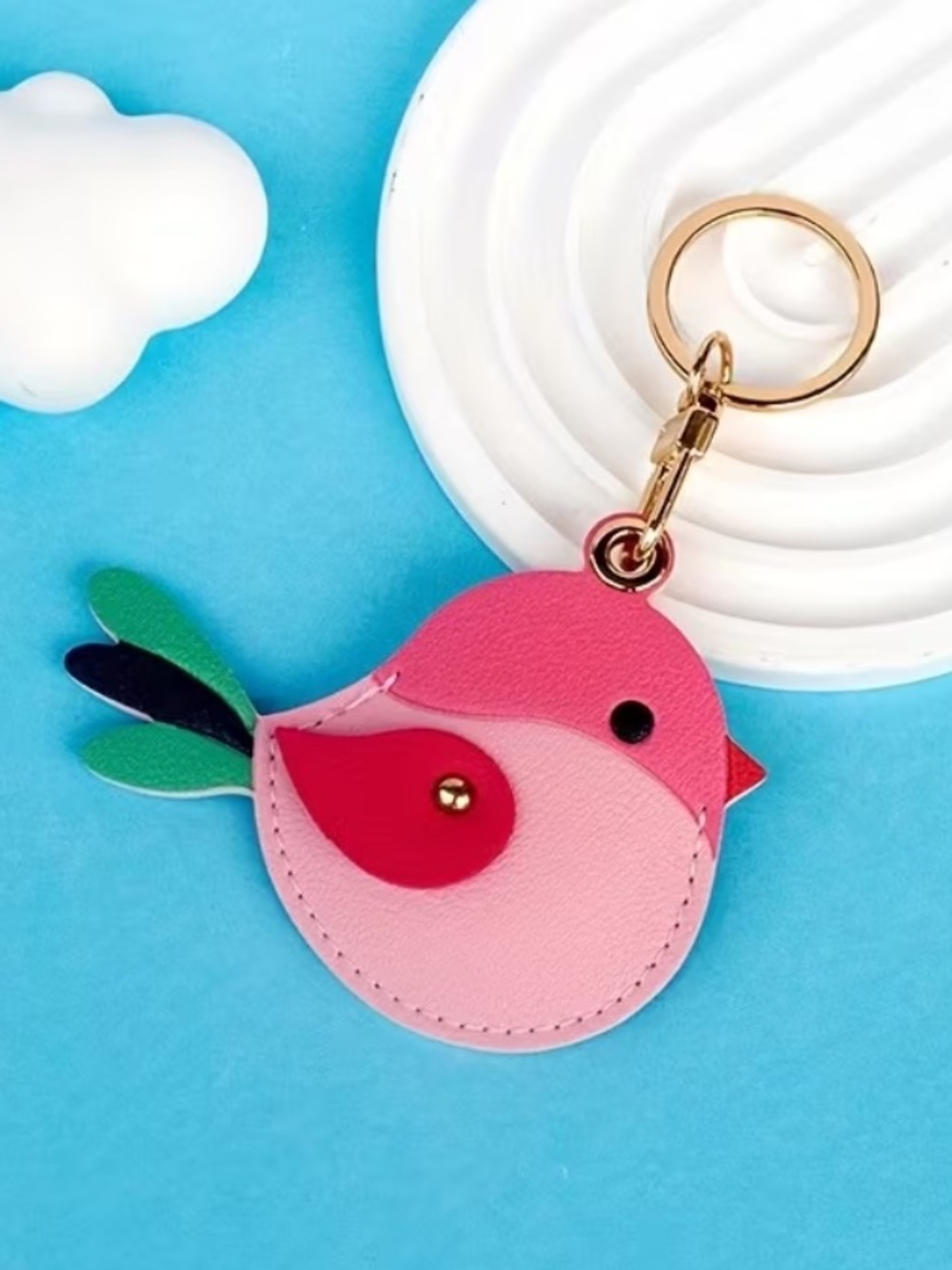 Pink Bird AirTag Holder Keychain Charm | Faux Leather Bag Charm NWT